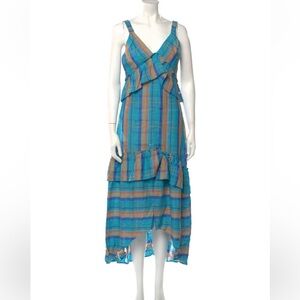 Nicholas Blue and Teal Plaid Ruffle High-Low Dress